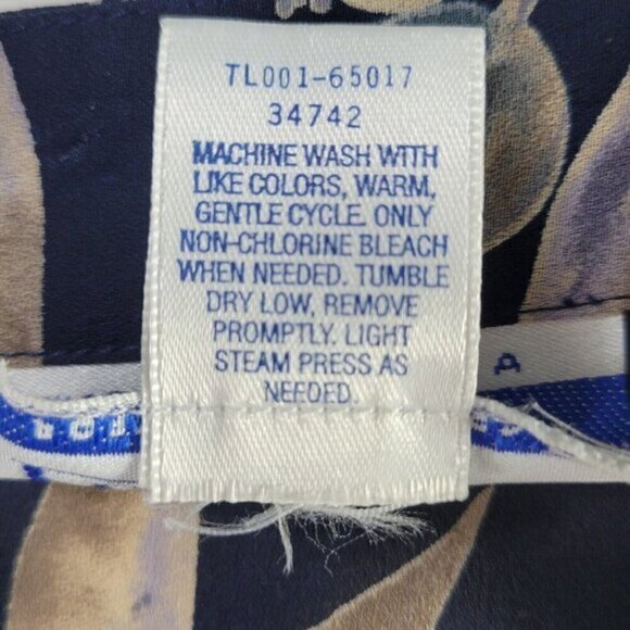 Pendleton Midi Skirt Suit Size 10 Lightweight Floral Navy Button Front Blouse - Picture 5 of 11